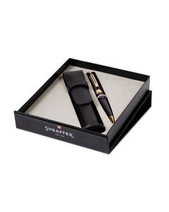 Sheaffer 300 Glossy Black Gold Trim Ballpoint Pen with Leather Pen Pouch