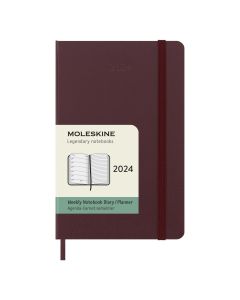 Moleskine Pocket Diary 2024 Weekly Planner + Notes Burgundy Hard Cover