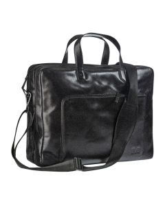 Maverick All Black Leather business bag with laptop sleeve 15'6"