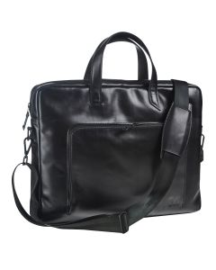 Maverick All Black Leather business bag with laptop sleeve 17"