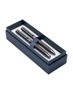 Tom Hessin Revolution Collection Charcoal Wooden Barrel Fountain Pen and Ballpoint Pen Set