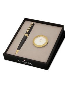 Sheaffer 300 Glossy Black Gold Trim Ballpoint Pen with Table Clock