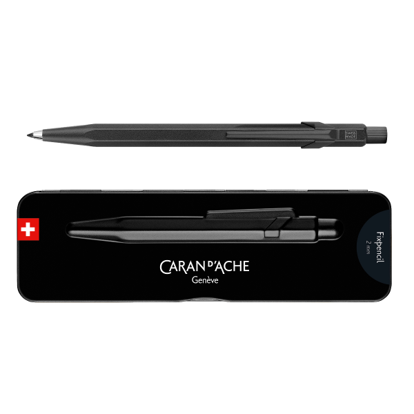 Portamine Metal Caran D'Ache Fixpencil 884 - 2mm, Corpo In Alluminio Con Impugnatura Zigrinata, Temperamine Integrato - 4