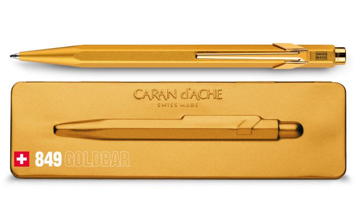 Caran D'Ache Metal Ball Point Pen - Yellow Shell - Black Ink - Made In